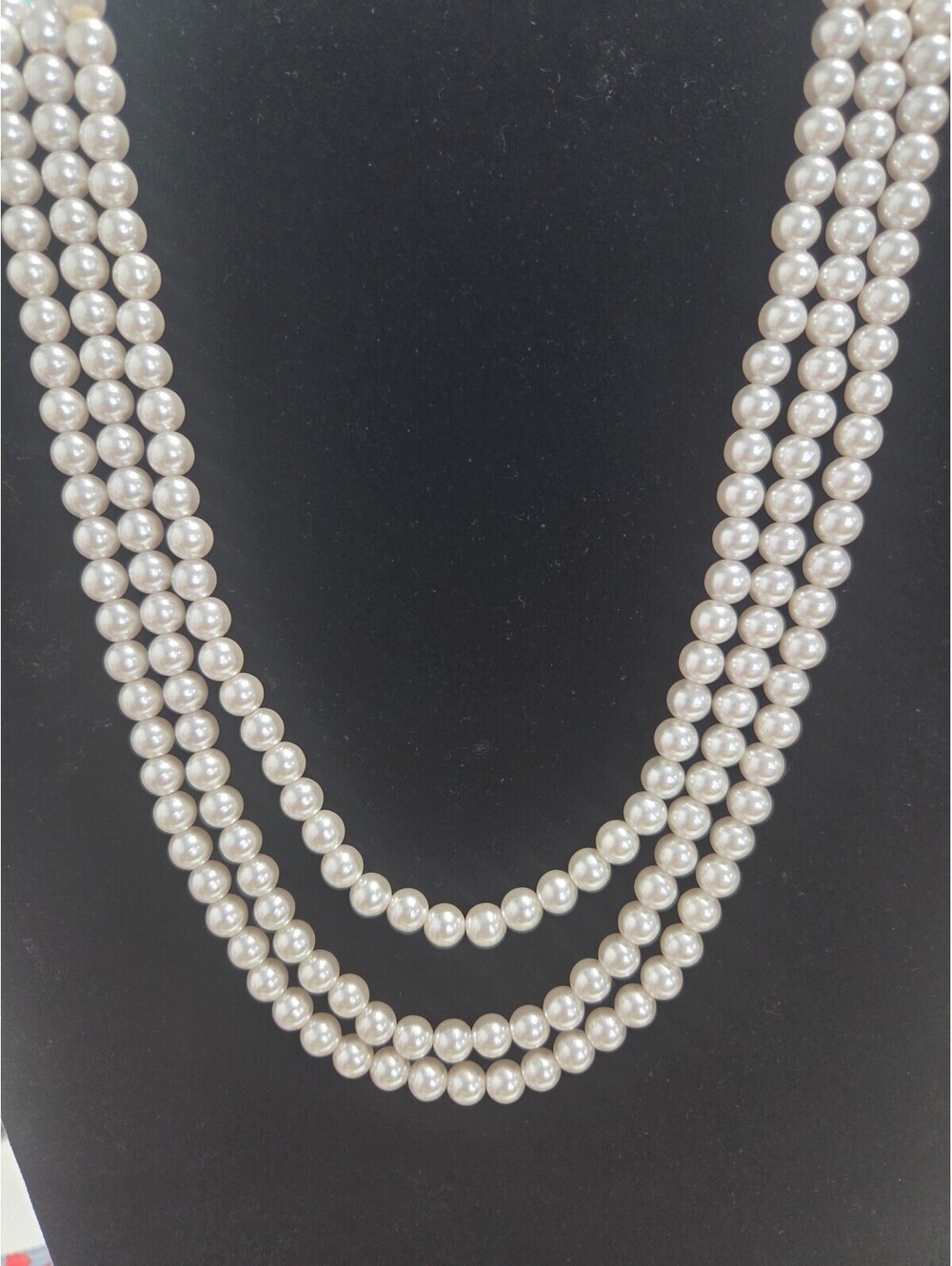 Elegant Triple Strand Faux Pearl Necklace with Silver Chain